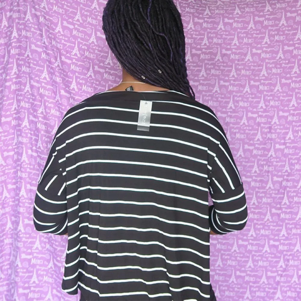 White House Black Market style 570126889 clear stripe double tunic in black XXS